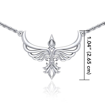 Phoenix with Fleur De Lis Sterling Silver Necklace TNC449 - Jewelry